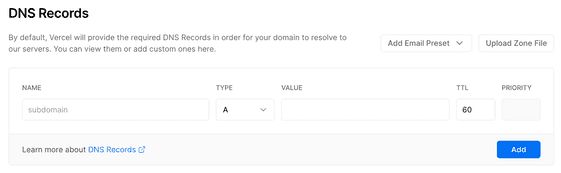 vercel dns records